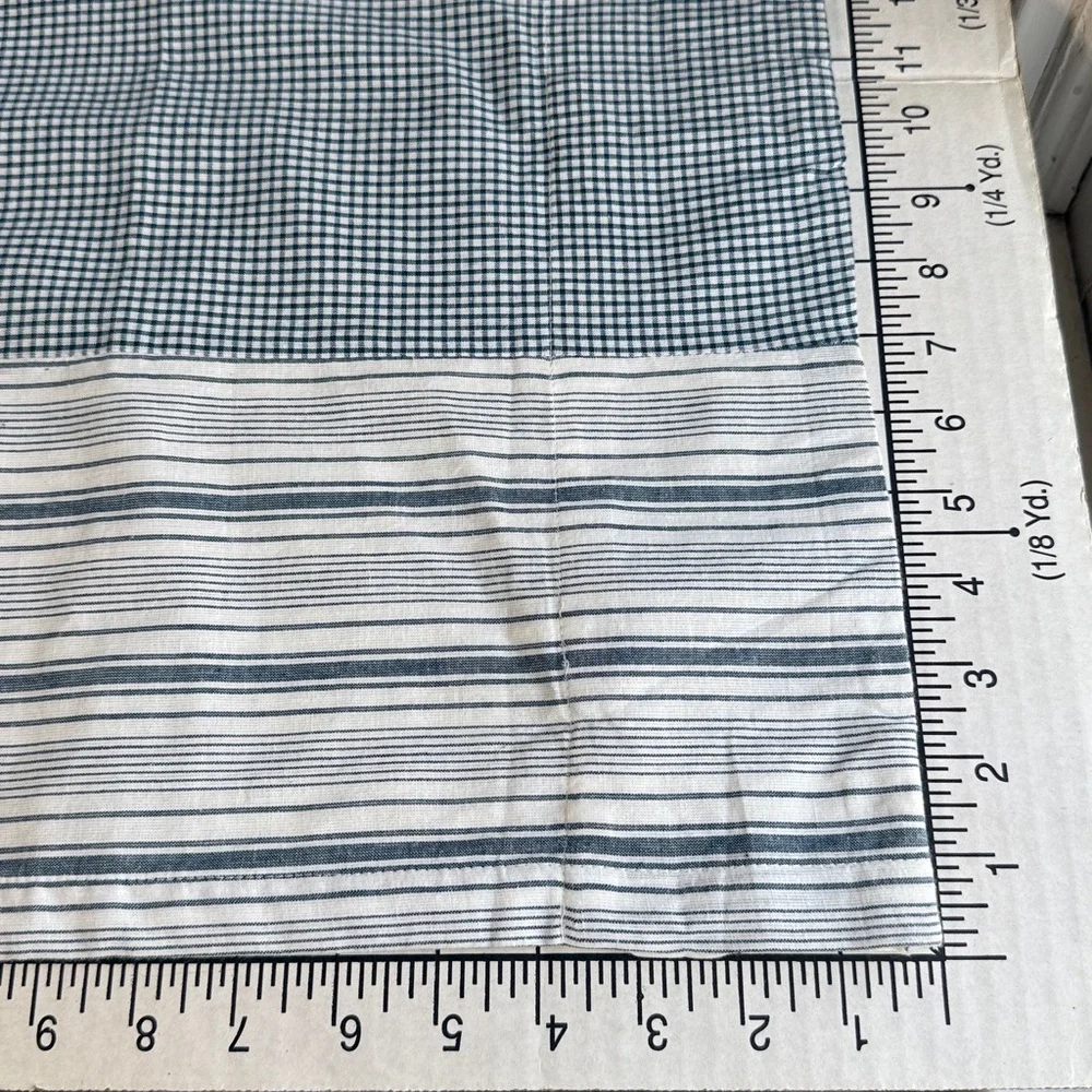 April & Olive Farmhouse Patchwork Curtain Valance Blue Plaid Stripe Cotton VHC